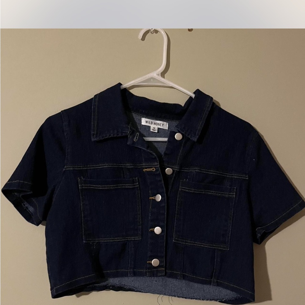 Wild Honey Denim Cropped Button Up Tee